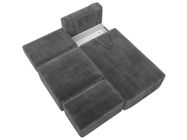 Диван угловой модульный с пуфом Лига-060 НПБ угол универсальный Велюр серый - Вид 8