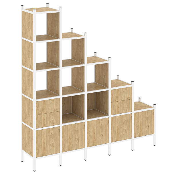 Loft Прямой стеллаж наборный VR.L-23 Тиквуд светлый/Белый металл 2110*446*2280 - Вид 1