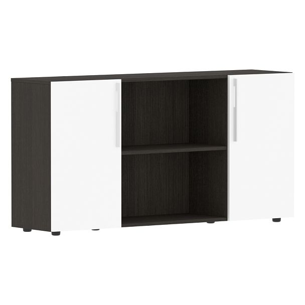 Шкаф с двумя дверями и открытой полкой СП-064-25-22 Белый глянец/Дуб Мореный 1600х450х800 KANON - Вид 1