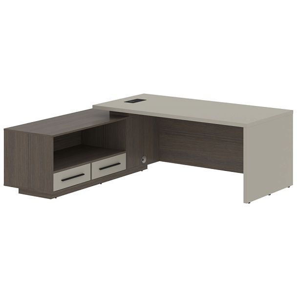 Стол руководителя с тумбой VCT 2119(L) Аметист/Черный матовый/Дуб Сильвер 2100х1900х750 VELION - Вид 1