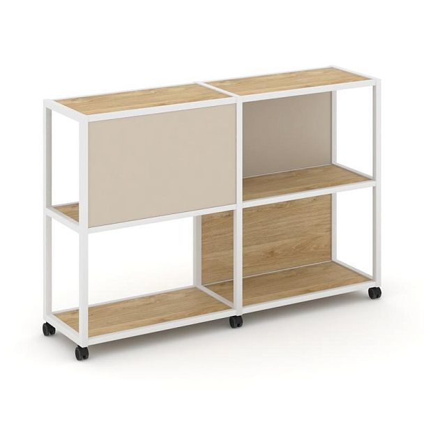 Shelf Mobile Стеллаж 3 уровня 2 секции VR.LT-STK-313.08 Тиквуд Светлый/Металл Белый/W-04 1570*400*1046 - Вид 1