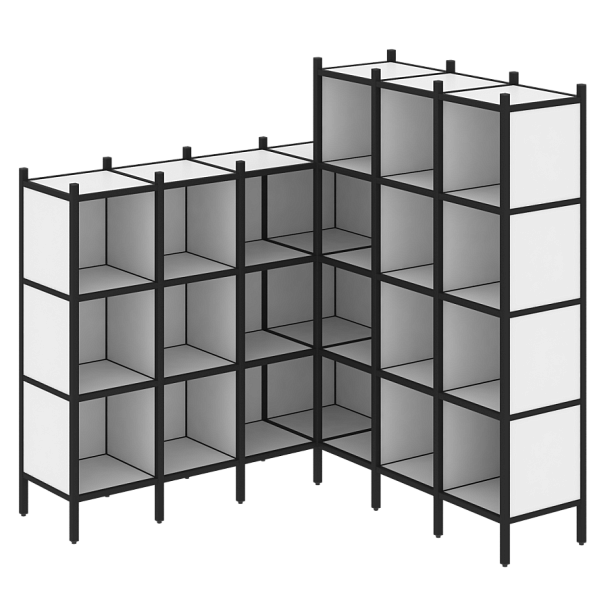 Loft Угловой внутренний стеллаж наборный VR.L-50 Белый бриллиант/Чёрный металл 1694*1694*1869 - Вид 1