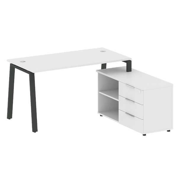 Metal System Р. ст. с тумбой на А-образном м/к БА.РС-СТС-2.3 (R) Белый/Антрацит металл 1500*1520*750 - Вид 1