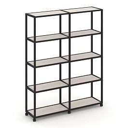Shelf Mobile Стеллаж 5 уровней 2 секции VR.LT-STK-511.06 Денвер Светлый/Металл Черный 1170*400*2000 - Фото предпросмотра