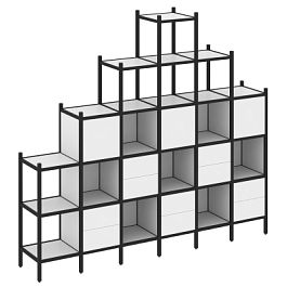 Loft Прямой стеллаж наборный VR.L-24 Белый бриллиант/Чёрный металл 2526*446*2280 - Фото предпросмотра