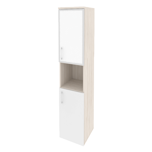 Onix Шкаф высокий узкий правый O.SU-1.4 R (R) white Денвер светлый/Белый бриллиант/Стекло white 400*420*1977 - Вид 1