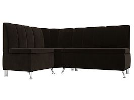 Кухонный угловой диван Кантри левый (полностью микровельвет коричневый) - Фото предпросмотра
