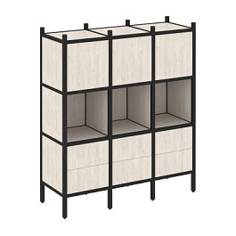 Loft Прямой стеллаж наборный VR.L-08 Денвер светлый/Чёрный металл 1278*446*1458 - Фото предпросмотра