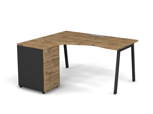 MATRIX 121S133-A Стол эгоном. с тумбой L, пров-ик Merida (А-опоры) 1580х1380х775 Дуб Крафт/Темно-сер - Вид 1