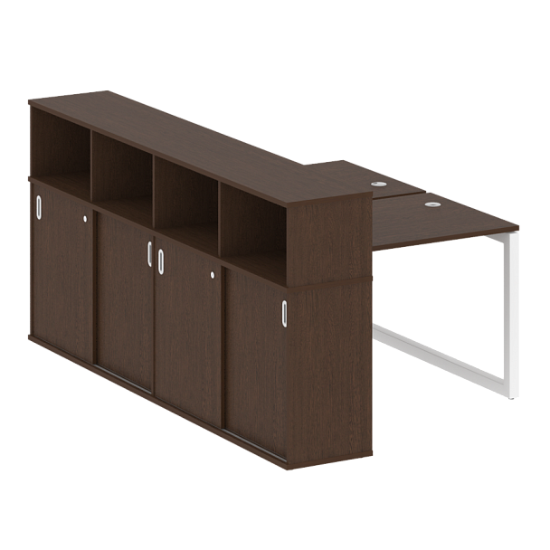 Metal System Quattro Р. ст. с шкафом-купе на О-образном м/к 50БО.РС-СШК-4.1 Т Венге/Белый металл 1410*2332*1098 - Вид 1