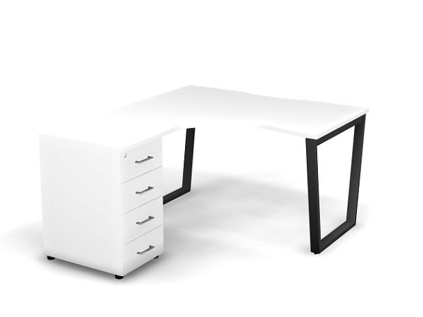 MATRIX 121S170-V Стол эгоном. с тумбой L, пров-ик вырезной (V-опоры) 1380х1580х775 Белый/Темно-серый - Вид 1