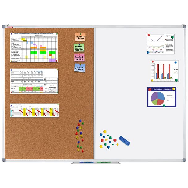 Доска комбинированная: магнитно-маркерная, пробковая для объявлений 90х120 см, BRAUBERG Extra, 238184 - Вид 3