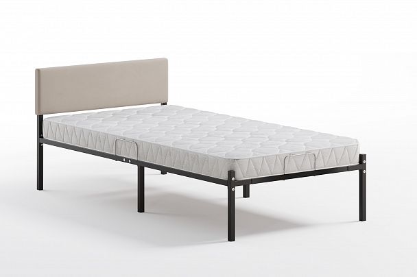 Кровать  металлическая Лофт КОМПАКТ с мягкой спинкой 1200*2000, цвет кровати черный, мягкая спинка светлая - Вид 2