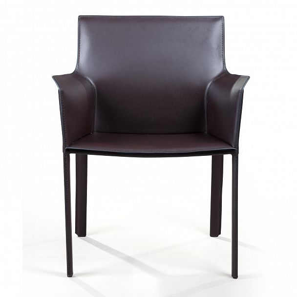 Стул с подлокотниками Barrie, кожа коричневый - Вид 2