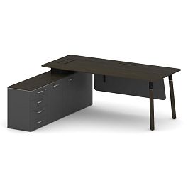 Fresco Стол руководителя FR.SR-20 (L) Дуб Темный/Базальт UM/Металл Черный/Нерж. Сталь 2000*1798*750 - Фото предпросмотра