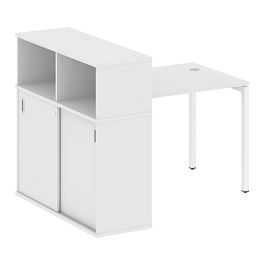 Metal System Quattro Стол письменный с шкафом-купе на П-образном м/к 40БП.РС-СШК-3.1 Т Белый/Белый металл 1410*1120*1098 - Фото предпросмотра