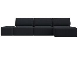 Диван угловой модульный с пуфом Лига-060 НПБ Лонг угол универсальный Искусственная замша серый - Фото предпросмотра