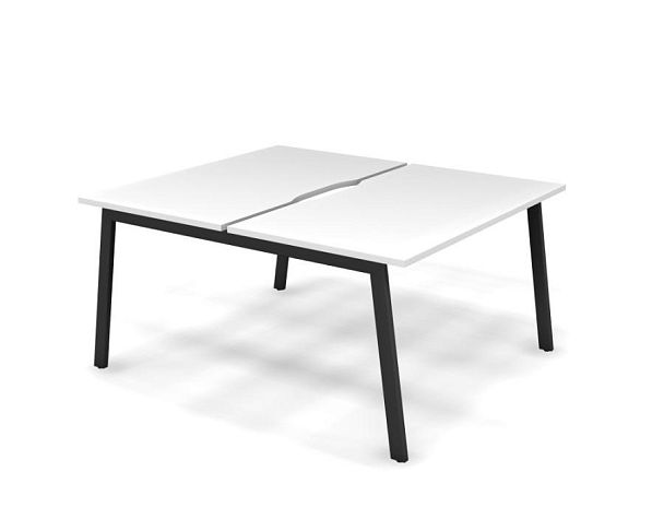 MATRIX 121S201-A Стол прямой двойной, пров-ик вырезной (А-опоры) 1380х1590х775 Белый/Темно-серый - Вид 1