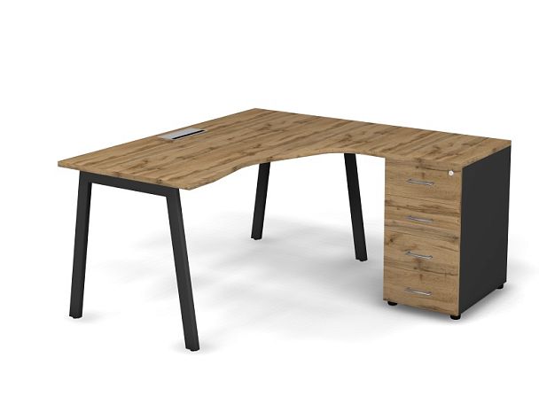 MATRIX 121S155-A Стол эгоном. с тумбой R, пров-ик Merida (А-опоры) 1580х1580х775 Дуб Крафт/Темно-сер - Вид 1