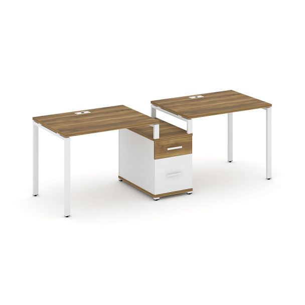 Concept Рабочая станция 2 места с 1 опорной тумбой CN.ORS-305 W Сандал Янтарный/Белый Бриллиант/Металл Белый 2272*720*750 - Вид 1