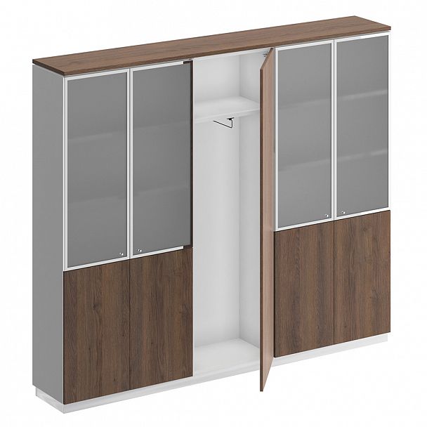 Шкаф комбинированный (документы со стеклом - одежда узкий - документы со стеклом) "City" СИ 317 дуб гладстоун/белый премиум/дуб гладстоун - Вид 1