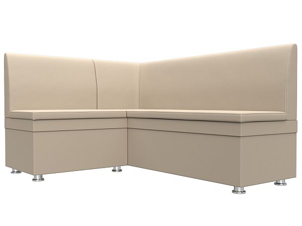 Кухонный угловой диван Уют левый (полностью экокожа бежевая) - Вид 3