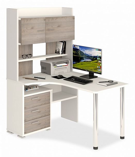 Стол компьютерный Домино СР-133 Белый/Нельсон левый - Вид 1