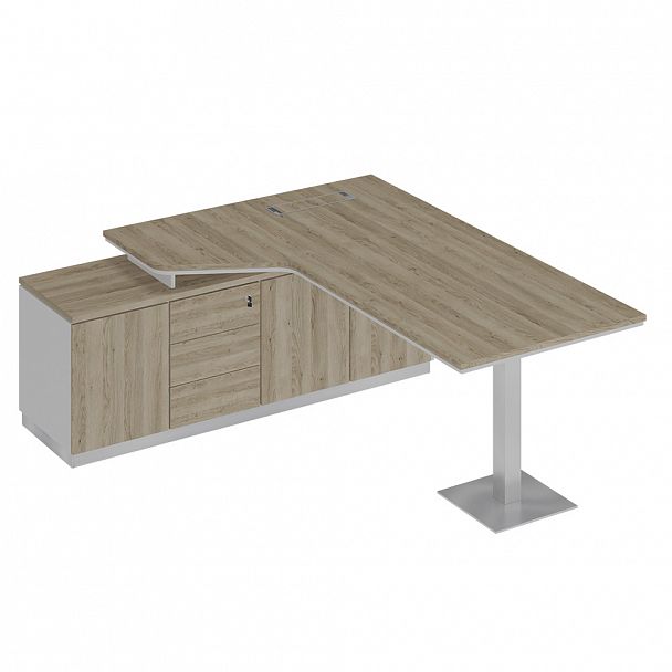 Стол руководителя эргономичный на опорной тумбе левый City СИ 115 дуб гладстоун светлый / белый премиум / дуб гладстоун светлый - Вид 1