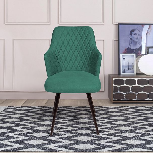 Стул поворотный на 90 градусов, функция возврата, антишум Hunt ромб, бархат зеленый 19 / чёрный конус - Вид 6