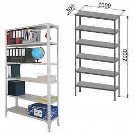 Стеллаж металлический "УНИВЕРСАЛ", 2000х1000х300 мм, УСИЛЕННЫЕ СТОЙКИ, 6 полок, регулируемые опоры, 290144 - Фото предпросмотра