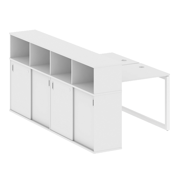 Metal System Quattro Р. ст. с шкафом-купе на О-образном м/к 50БО.РС-СШК-4.1 Т Белый/Белый металл 1410*2332*1098 - Вид 1