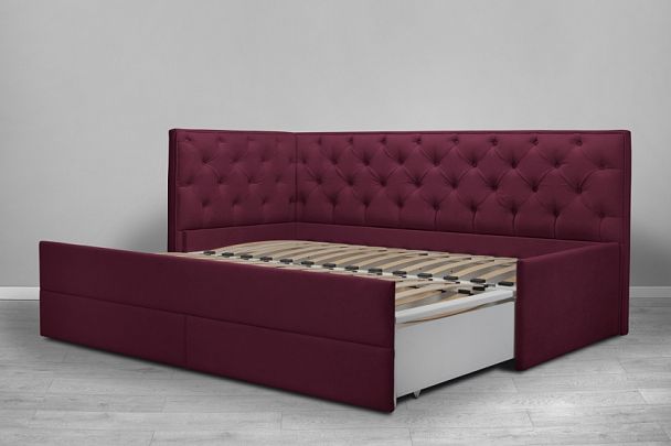 Кровать «Порше», каретная стяжка с доп. спальным местом, розовая - Вид 4