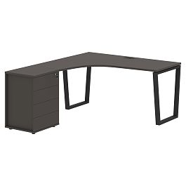 Стол эргономичный с тумбой EVCET 1518(L) Мокко/Черный 1560х1880х750 EDIS - Фото предпросмотра