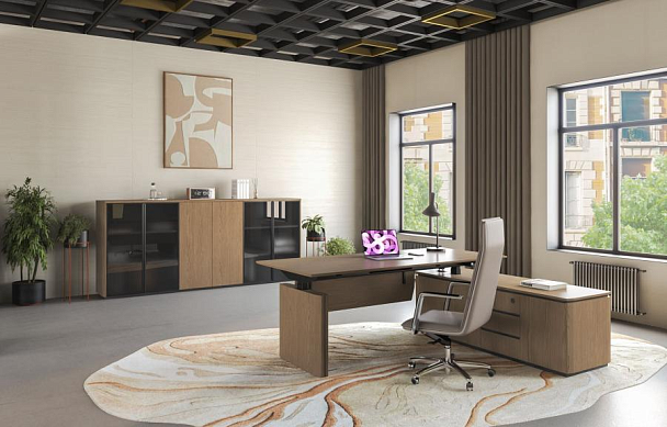 Стол руководителя ION на электроприводе на опорной тумбе левый ИН 138 ГР - Вид 2