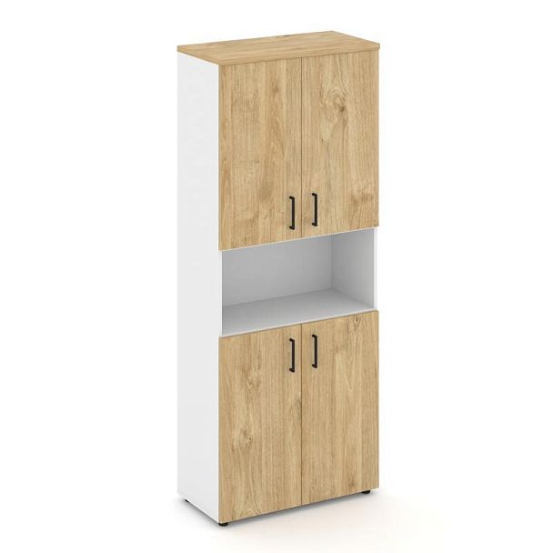 Style Project Шкаф высокий широкий SN.STS-107 Белый/Тиквуд Светлый/Черный Ручки 796*400*1982 - Вид 1