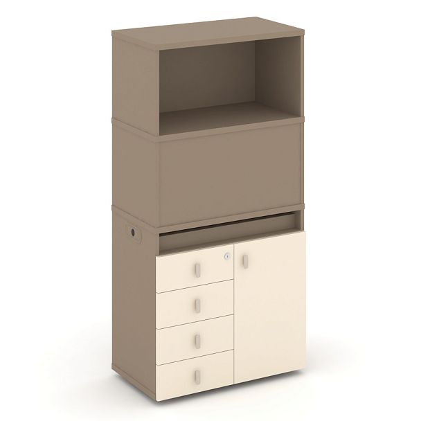 Estetica Набор №2. Тумба одиночная+высокая надставка ES.NB.1V-2 Латте/Сатин 750*410*1520 - Вид 1