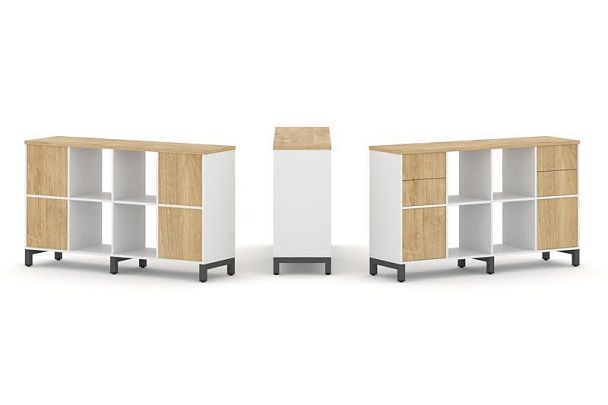 Style Project Набор стеллажа 1 сторон., 2 яр. SN.NS-241 Белый/Тиквуд Светлый/Металл Антрацит 1488*40 - Вид 1