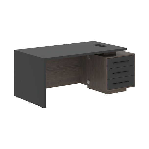 Стол руководителя с тумбой VCT 1890(R) Яшма черный/Черный матовый/Дуб Сильвер 1800х900х750 VELION - Вид 1