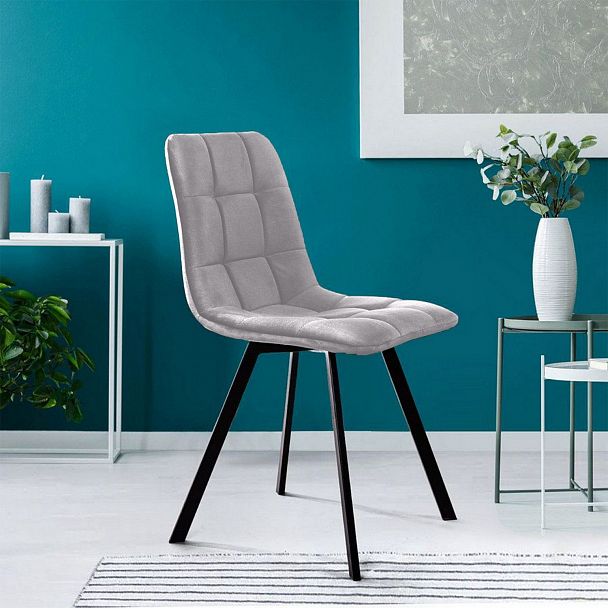 Стул UNO, бархат светло-серый 26/ чёрный профиль - Вид 4