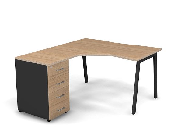 MATRIX 121S170-A Стол с тумбой L, пров. вырез. (А-опоры) 1380х1580х775 Швейц-й вяз/Темно-серый - Вид 1