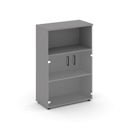 Стайл Проджект Шкаф средний широкий (2 низких фасада стекло прозрачное) SN.STS.E-202 Серый Пепел/Про - Фото предпросмотра