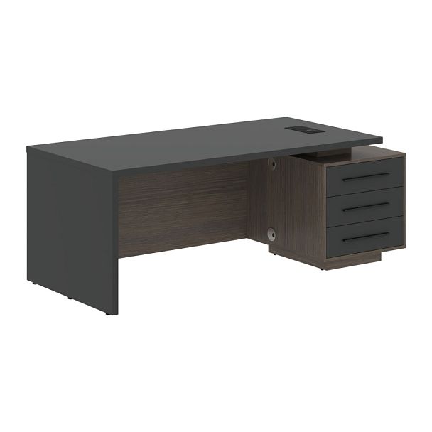 Стол руководителя с тумбой VCT 2090(R) Яшма черный/Черный матовый/Дуб Сильвер 2000х900х750 VELION - Вид 1