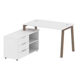 Metal System Р. ст. с тумбой на А-образном м/к БА.РС-СТС-2.2 (L) Белый/Мокко металл 1300*1520*750 - Фото предпросмотра