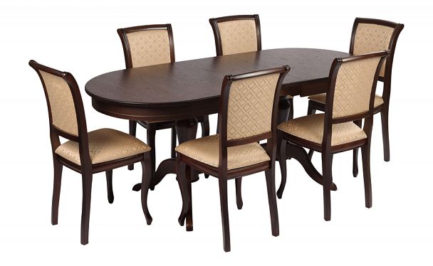 Обеденная группа стол Арей 140(180)х80х76 Темный орех и 6 стульев Арктос Темный орех/Бежевый жаккард - Вид 1