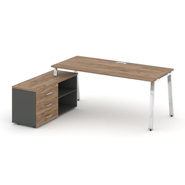 Стайл Проджект Директ Люкс / Style Project Direct Lux Стол письменный с греденцией левой M-SN-6A.SRG-026.M(L) Дуб Табак/Антрацит/Дуб Табак/Нержавеющая Сталь/Хром 1980*800*750 - Вид 1