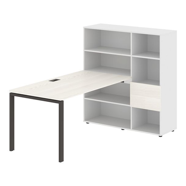 Стол-стеллаж EURST 1215 Ясень Траун/Мокко/Белый 1990х1250х1355 EDIS - Вид 1