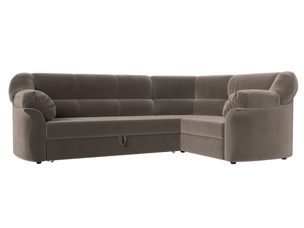 Диван угловой Карнелла правый (полностью велюр коричневый) - Вид 1