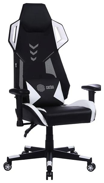 Кресло игровое Cactus Cs-Chr-090 черный/белый экокожа/сетка крестов. нейлон - Вид 1
