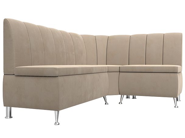 Кухонный угловой диван Кантри правый (полностью велюр бежевый) - Вид 3