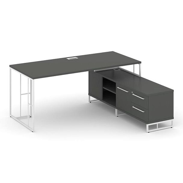 Rift Direct Стол руководителя на опорной тумбой RF.SRT-25 (R) Антрацит/Металл Белый 1780*1600*750 - Вид 1